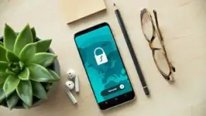 Picture of a cellphone with a lock image on its screen