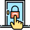 A hand clicking a lock in a door, vector icon