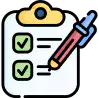 A clipboard with a checklist and a pen, vector icon