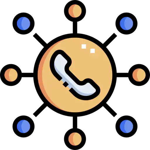 A circle with a phone icon, connected to smaller circles, vector icon