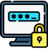 A computer with a password field on the screen, next to a lock, vector icon