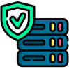 A shield with a check mark overlapping a server, vector icon