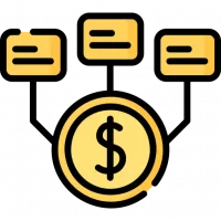 A coin with a dollar sign connected to three dialog boxes, vector icon
